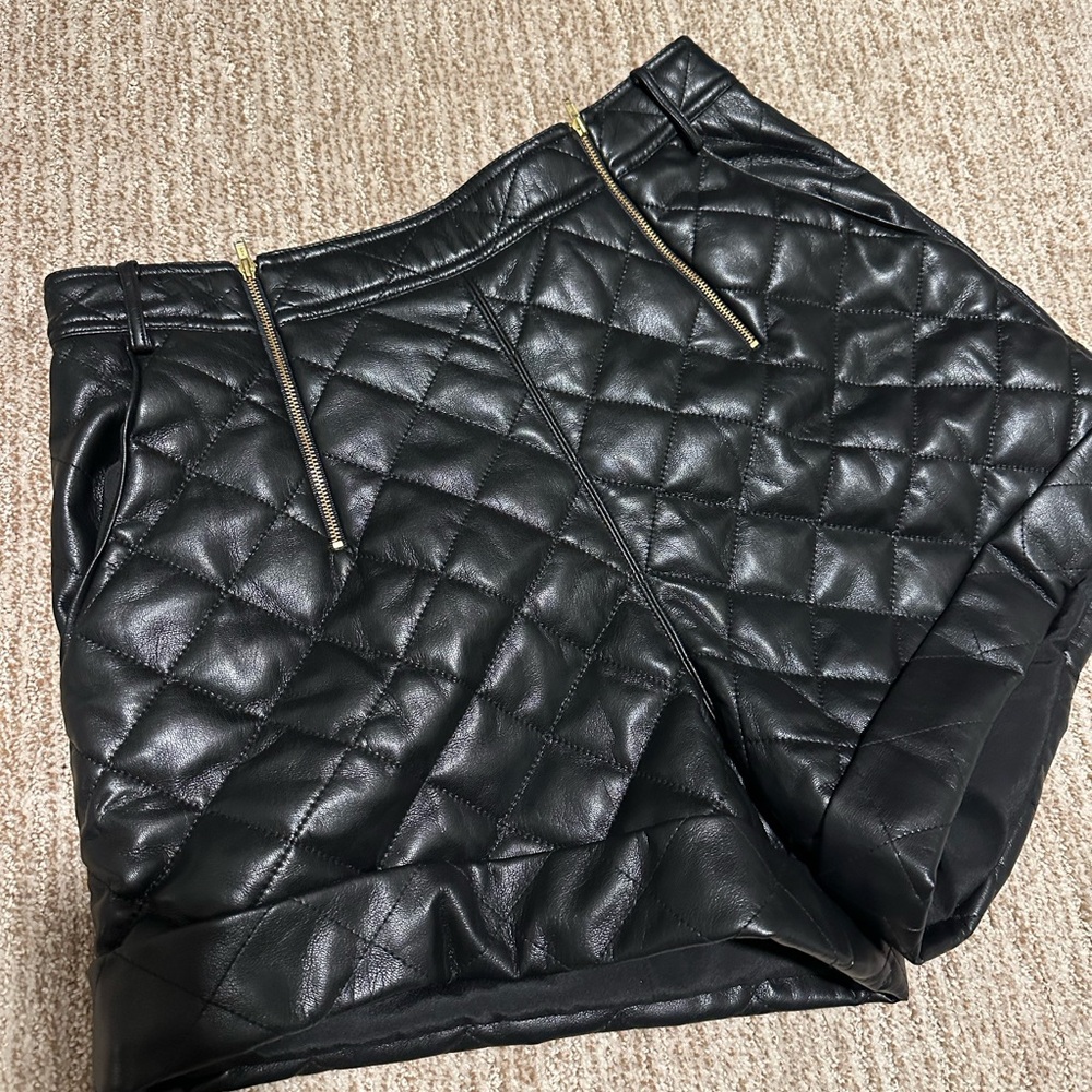 Black Quilted Leather Shorts